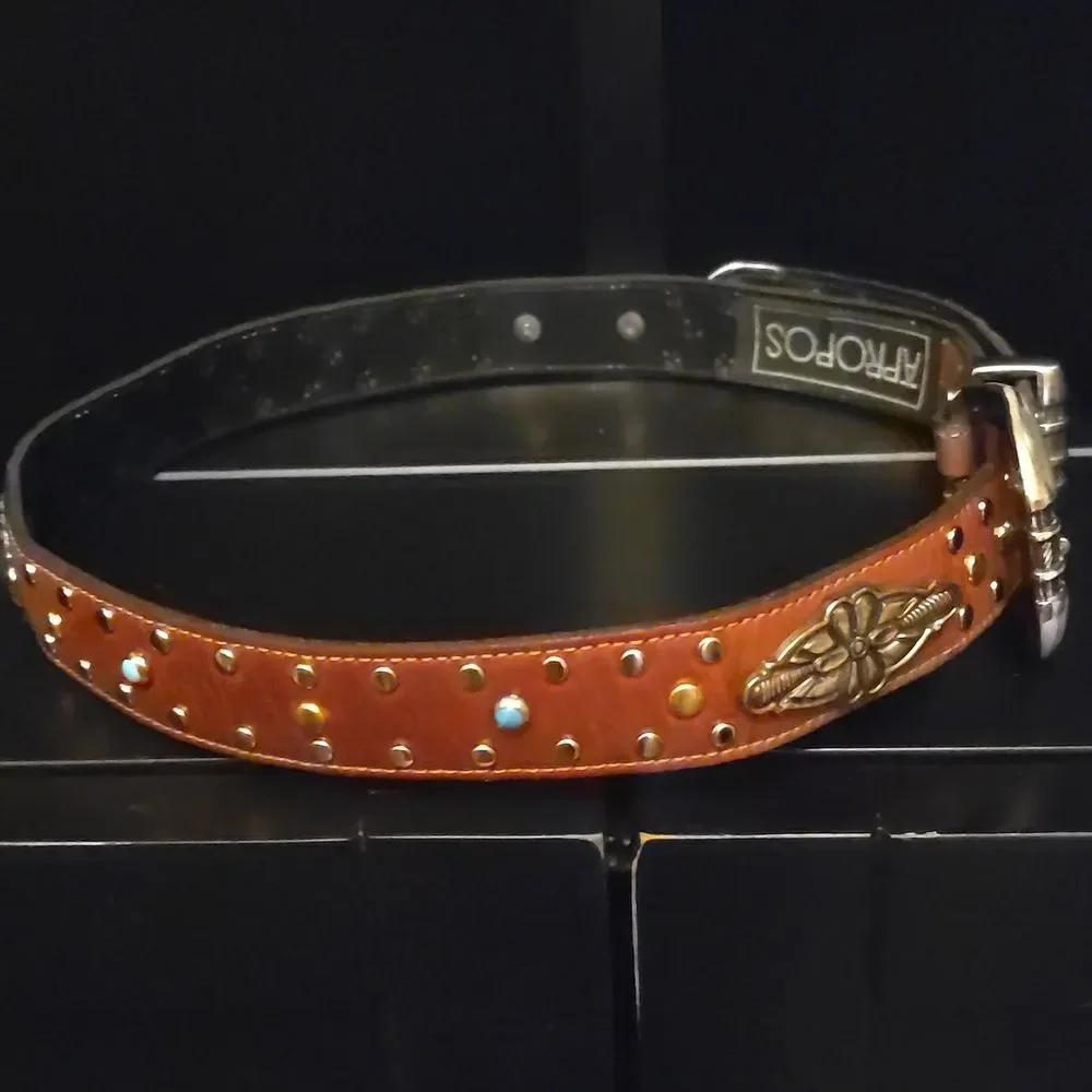 Western Studded Brown Leather Belt with Silver Buckle,34' Inch NWOT!